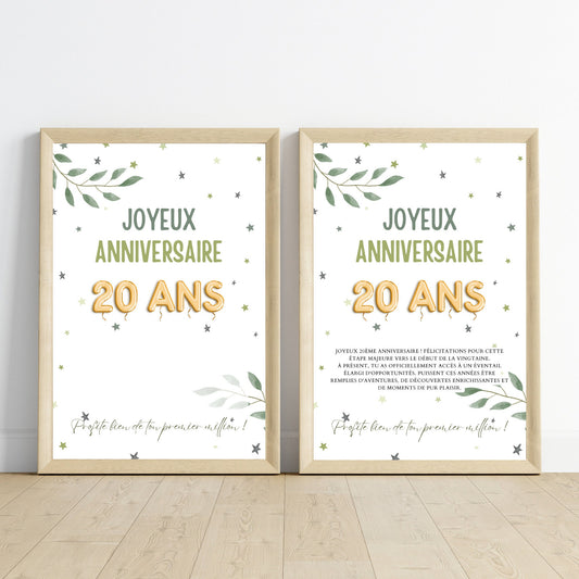 Cadeau argent anniversaire 20 ans, ton premier million, affiche message surprise pour billets à offrir - Le Temps des Paillettes
