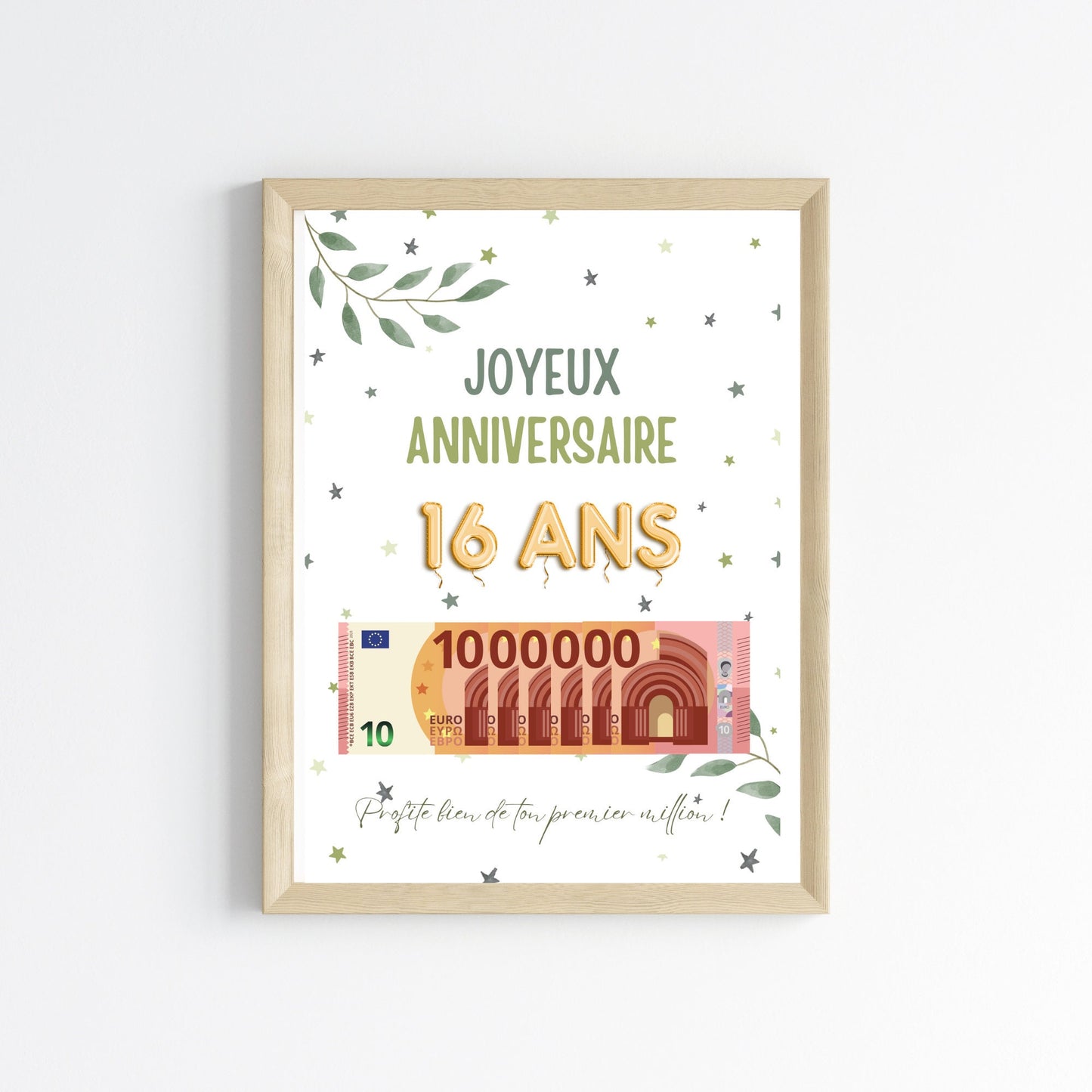 Cadeau argent anniversaire 16 ans, ton premier million, affiche message surprise pour billets à offrir - Le Temps des Paillettes