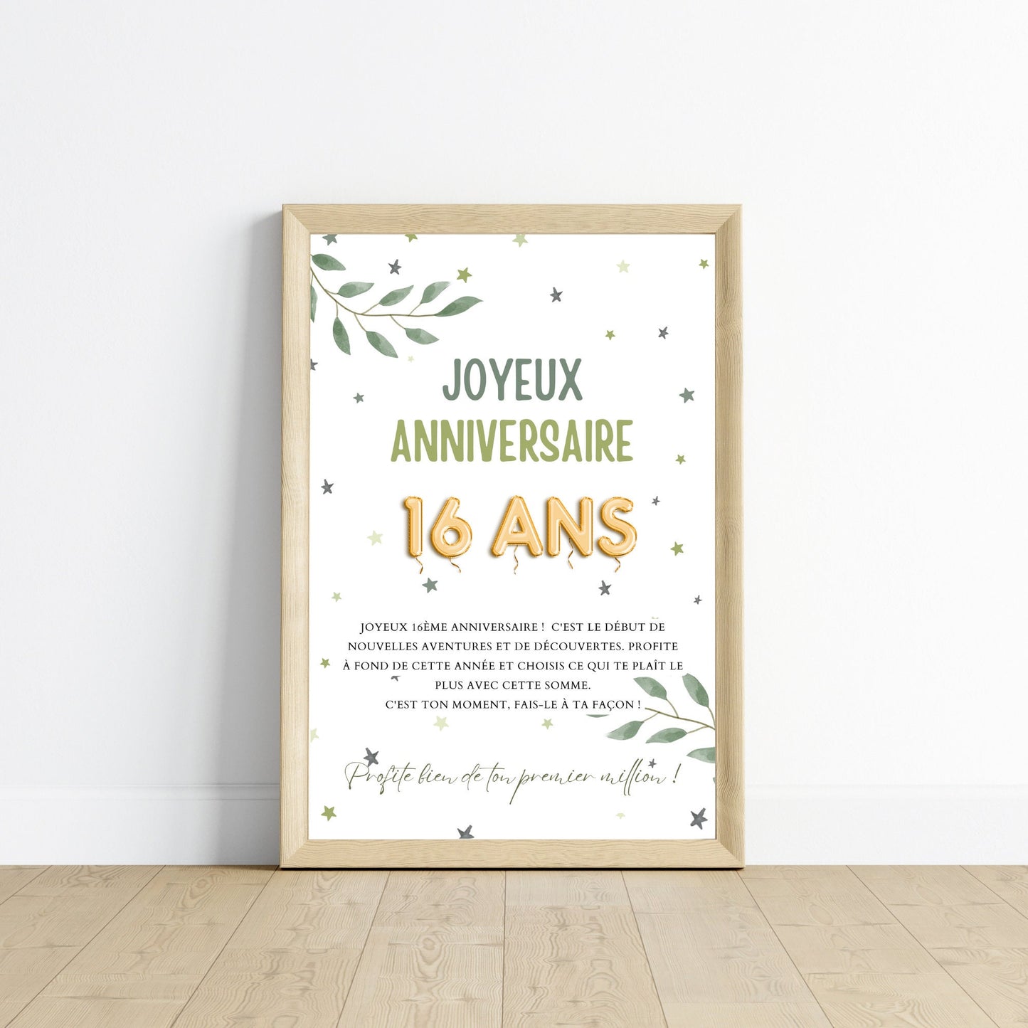 Cadeau argent anniversaire 16 ans, ton premier million, affiche message surprise pour billets à offrir - Le Temps des Paillettes