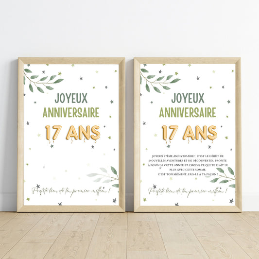 Cadeau argent anniversaire 17 ans, ton premier million, affiche message surprise pour billets à offrir - Le Temps des Paillettes