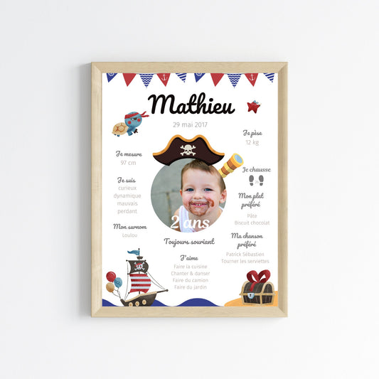 Affiche d'anniversaire personnalisée - Thème Pirate - Le Temps des Paillettes