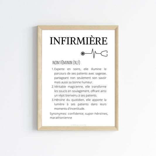 Affiche définition infirmière - Affiche minimalistes infirmière - Affiche hôpital - Le Temps des Paillettes