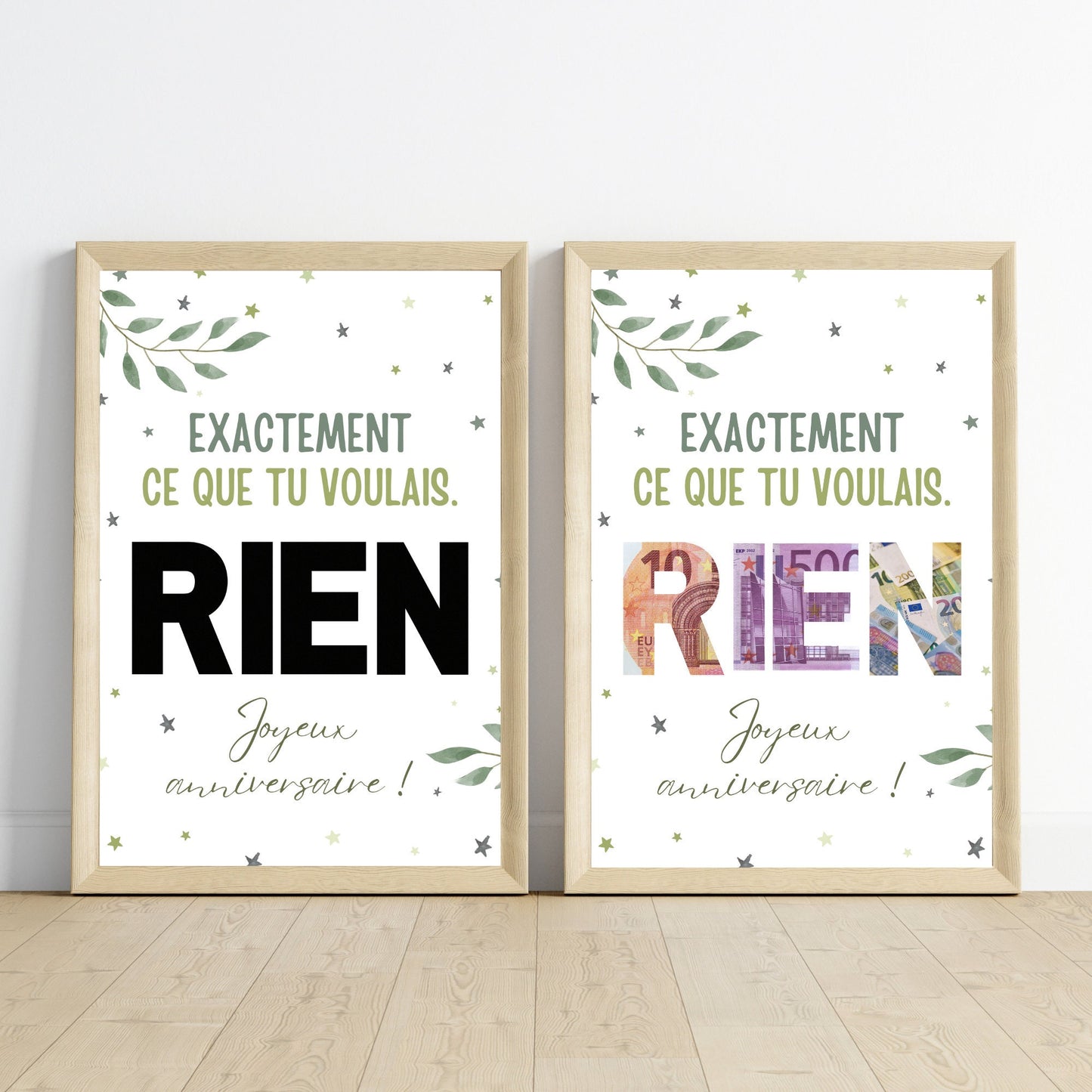 Cadeau argent anniversaire Rien,  affiche message surprise pour billets à offrir - Le Temps des Paillettes