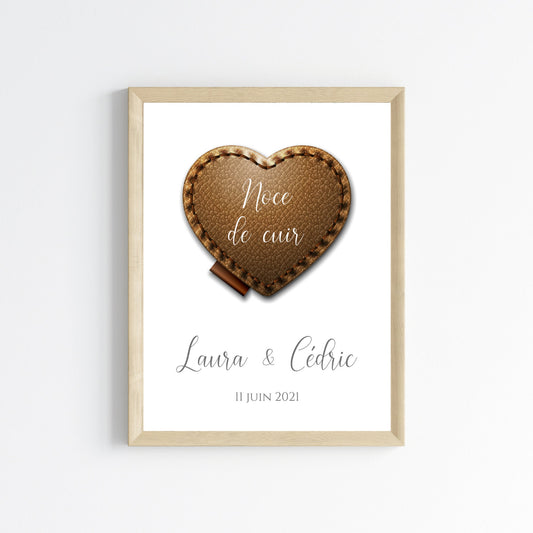 💑 Affiche Personnalisée Noce de Cuir - 2 Ans de Mariage 🎉 | Cadeau Anniversaire de Mariage Unique - Le Temps des Paillettes - Le Temps des Paillettes