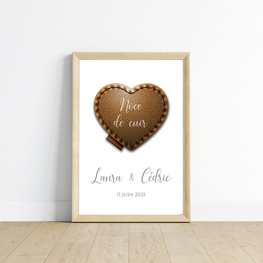💑 Affiche Personnalisée Noce de Cuir - 2 Ans de Mariage 🎉 | Cadeau Anniversaire de Mariage Unique - Le Temps des Paillettes - Le Temps des Paillettes