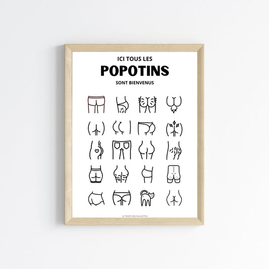 Affiche humour WC - affiche ici tous les popotins sont bienvenus - décoration toilette par Le Temps des Paillettes - Le Temps des Paillettes