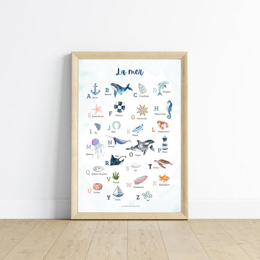 Affiche Abécédaire de la Mer en Français - ABC décoration mer nautique - affiche maison de vacance par Le Temps des Paillettes - Le Temps des Paillettes