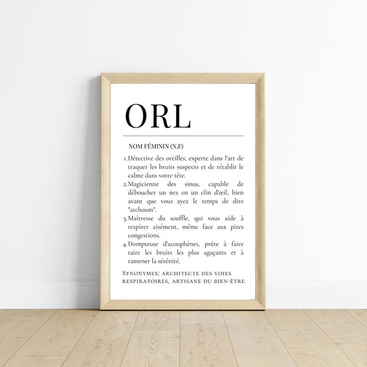 Affiche définition ORL - Affiche minimaliste pour oto-rhino-laryngologiste - Affiche salle d'attente - Le Temps des Paillettes