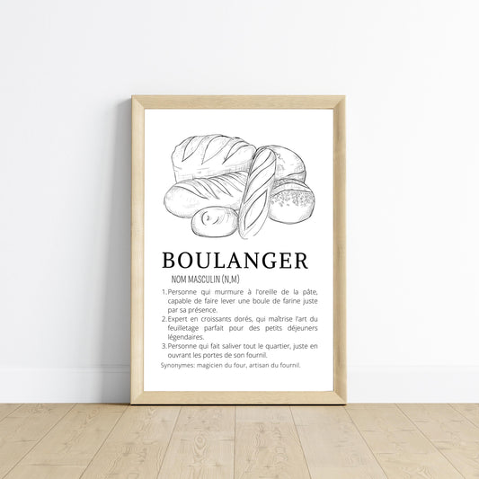 Affiche définition boulanger - Affiche minimaliste pour boulangerie - Décoration boulangerie pâtisserie - Le Temps des Paillettes