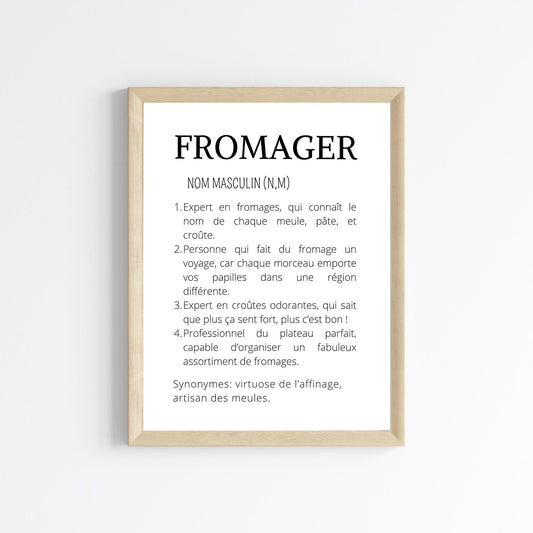 Affiche définition fromager - Affiche minimaliste pour fromagerie - Décoration fromagerie crémerie - Le Temps des Paillettes