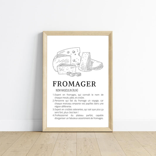 Affiche définition fromager - Affiche minimaliste pour fromagerie - Décoration fromagerie crémerie - Le Temps des Paillettes