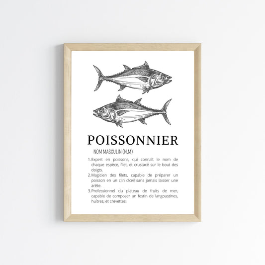 Affiche définition poissonnier - Affiche minimaliste pour poissonnerie - Décoration poissonnerie - Le Temps des Paillettes