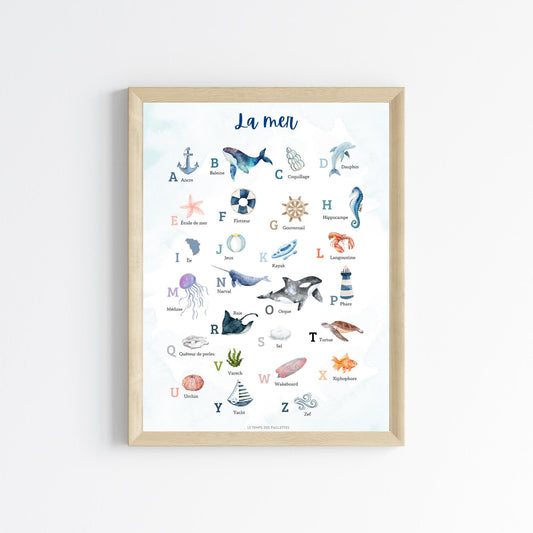 Affiche Abécédaire de la Mer en Français - ABC décoration mer nautique - affiche maison de vacance par Le Temps des Paillettes - Le Temps des Paillettes