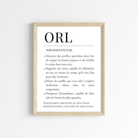 Affiche définition ORL - Affiche minimaliste pour oto-rhino-laryngologiste - Affiche salle d'attente - Le Temps des Paillettes