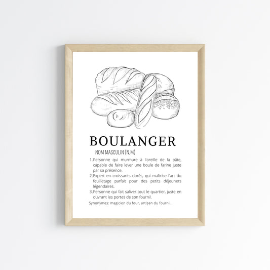 Affiche définition boulanger - Affiche minimaliste pour boulangerie - Décoration boulangerie pâtisserie - Le Temps des Paillettes