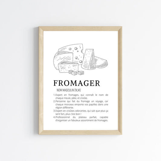 Affiche définition fromager - Affiche minimaliste pour fromagerie - Décoration fromagerie crémerie - Le Temps des Paillettes