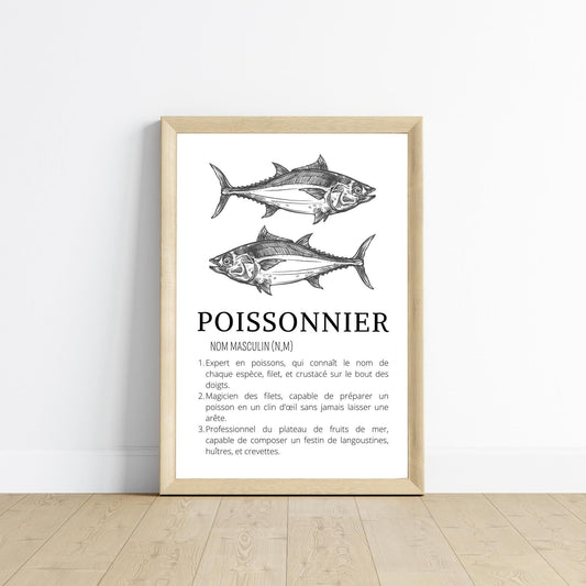 Affiche définition poissonnier - Affiche minimaliste pour poissonnerie - Décoration poissonnerie - Le Temps des Paillettes