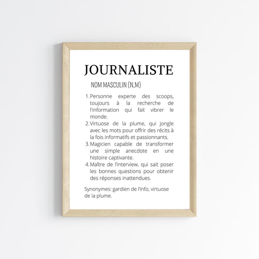 Affiche définition journaliste - Affiche minimaliste pour rédaction - Cadeau journaliste - Le Temps des Paillettes