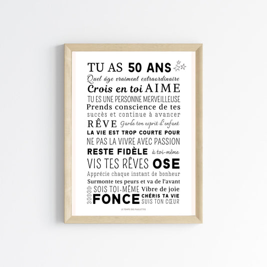 Affiche 50 ans - Carte 50 ème anniversaire - Décoration de fête d'anniversaire par Le Temps des Paillettes - Le Temps des Paillettes