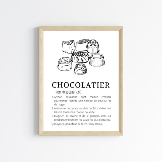 Affiche définition Chocolatier - Affiche minimaliste pour boulangerie - Décoration Chocolaterie pâtisserie - Le Temps des Paillettes