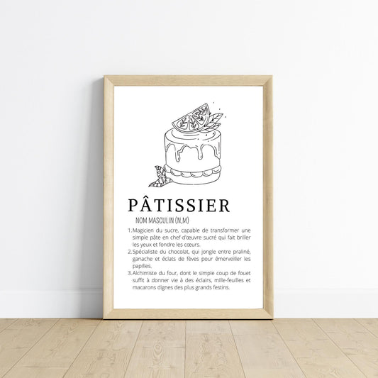 Affiche définition pâtissier - Affiche minimaliste pour pâtisserie & boulangerie - Décoration boulangerie - Le Temps des Paillettes