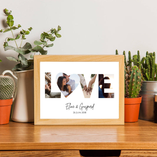 Affiche couple LOVE avec date et photo collage - Cadre photo personnalisé - Image 1