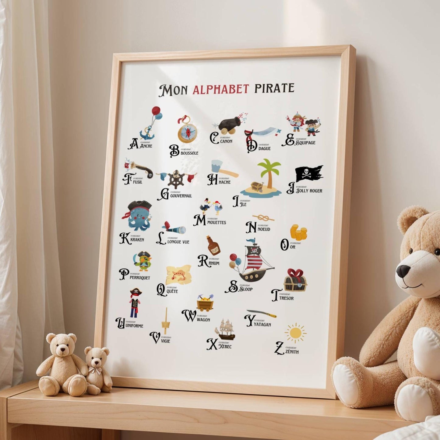 Affiche alphabet pirate - décoration pirate - ABC pirate en français par Le Temps des Paillettes - Image 1