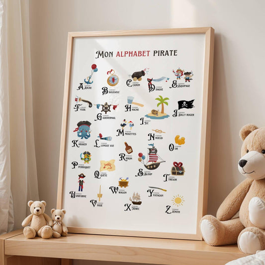 Affiche alphabet pirate - décoration pirate - ABC pirate en français par Le Temps des Paillettes