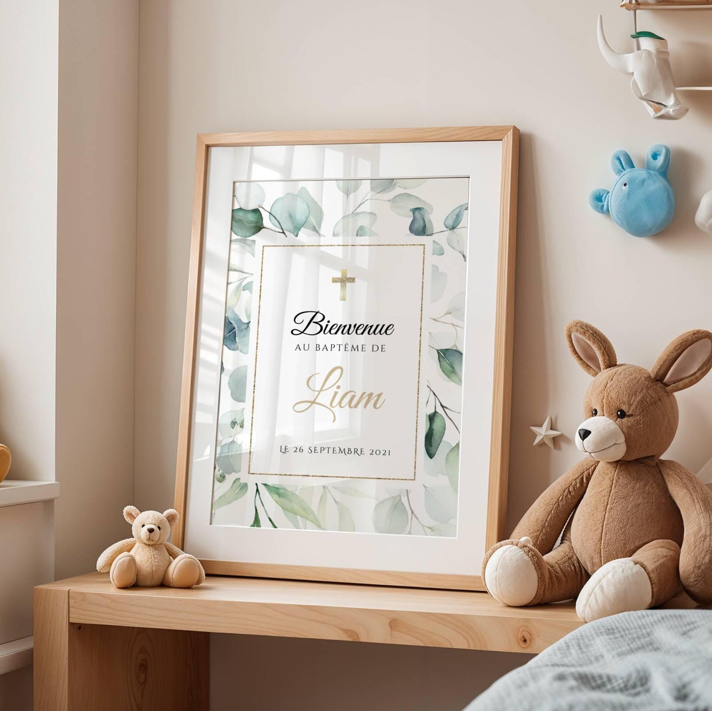 Affiche bienvenue baptême eucalyptus vert personnalisée – déco naturelle cérémonie - Image 4