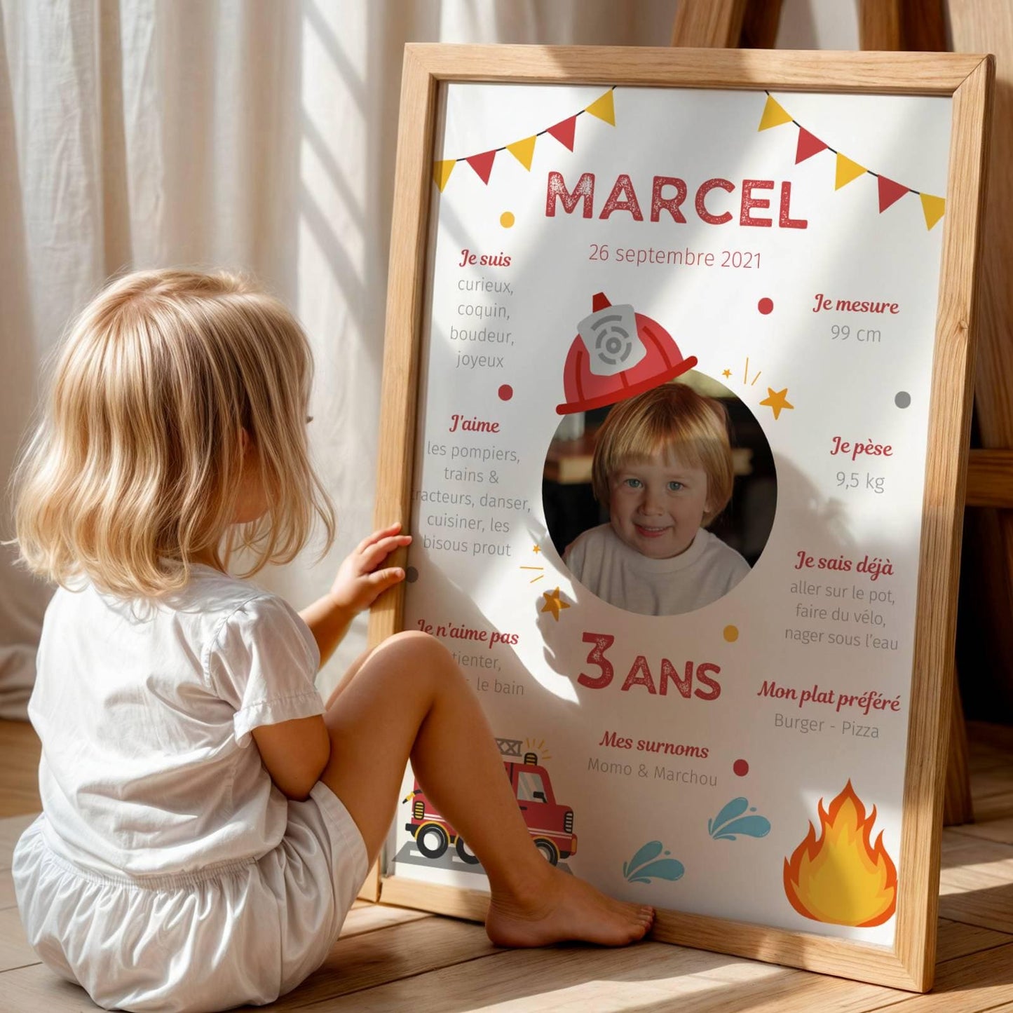 Affiche Anniversaire Enfant Personnalisée Thème Pompier – Poster Étapes 1 An 2 Ans Garçon Cadeau Fête - Image 3