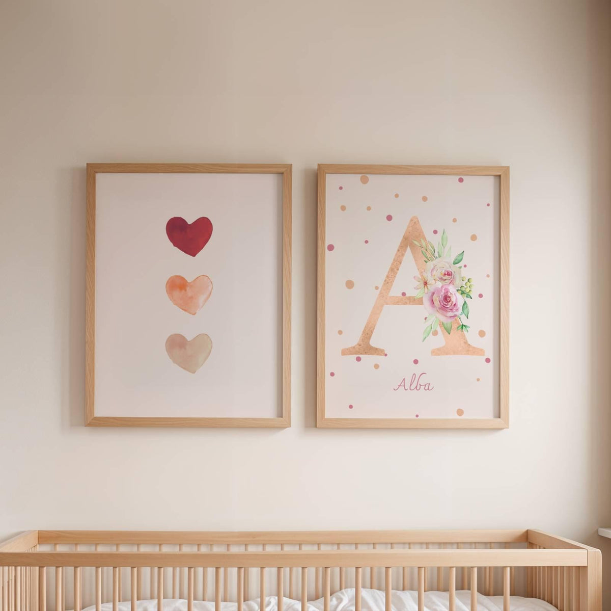 Lot 3 Affiches Chambre Bébé Bohème Arc-en-Ciel Terracotta Cœurs – Galerie Murale Personnalisée Prénom Cadeau Naissance - Image 2