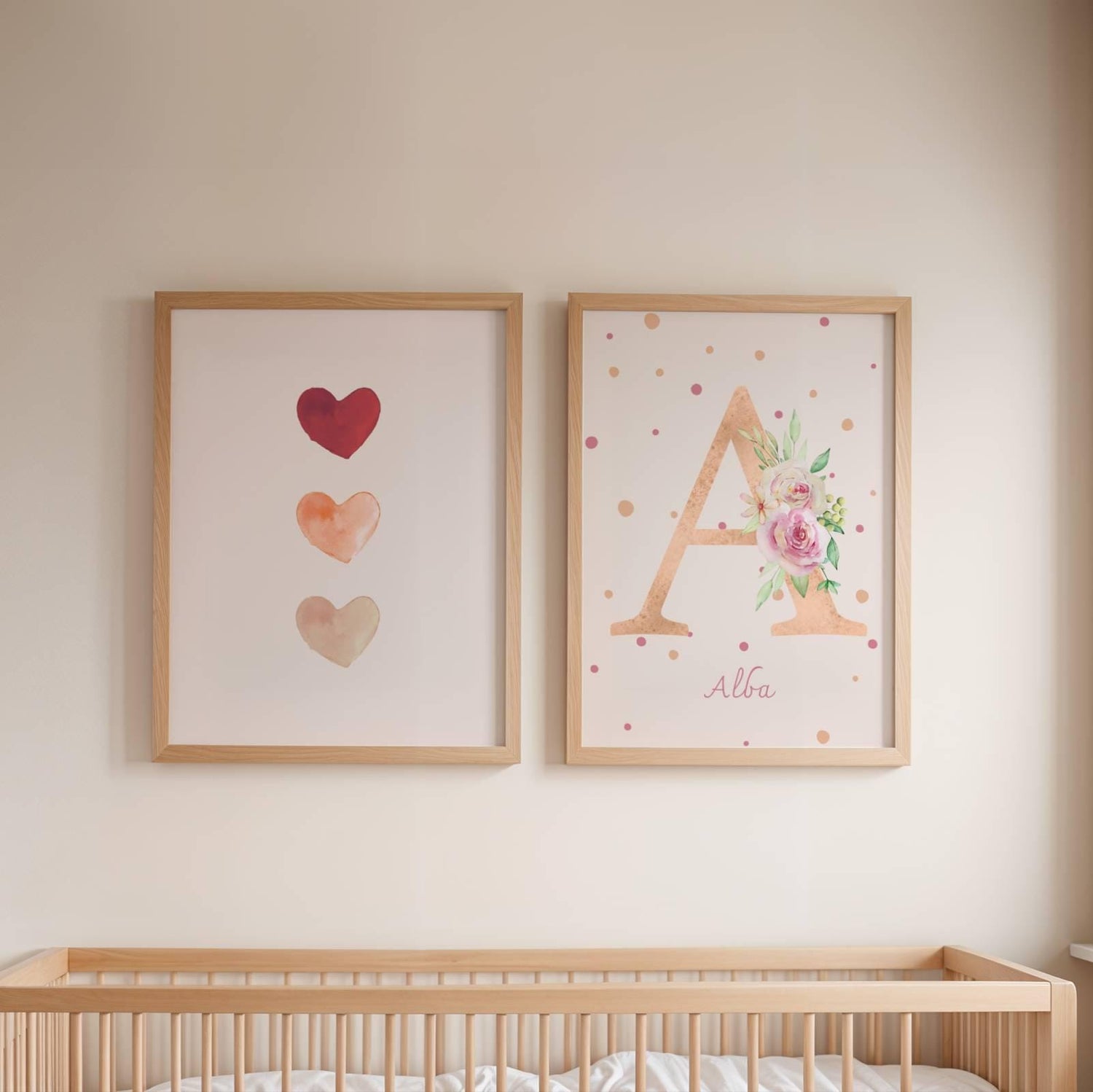 Lot 3 Affiches Chambre Bébé Bohème Arc-en-Ciel Terracotta Cœurs – Galerie Murale Personnalisée Prénom Cadeau Naissance - Image 2