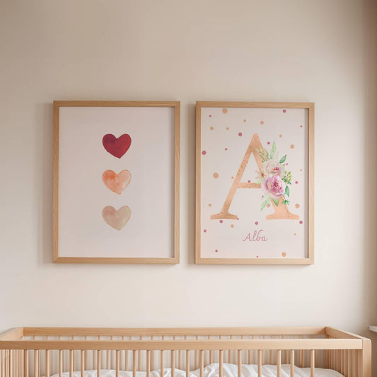 Lot 3 Affiches Chambre Bébé Bohème Arc-en-Ciel Terracotta Cœurs – Galerie Murale Personnalisée Prénom Cadeau Naissance