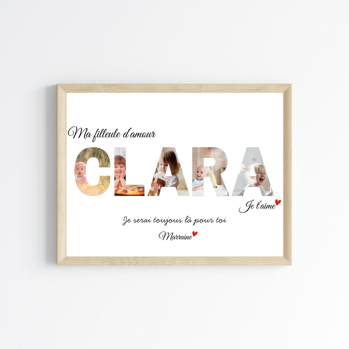 Affiche enfant prénom personnalisée  avec photo - cadeau pour filleule  filleul baptême, naissance, Noël