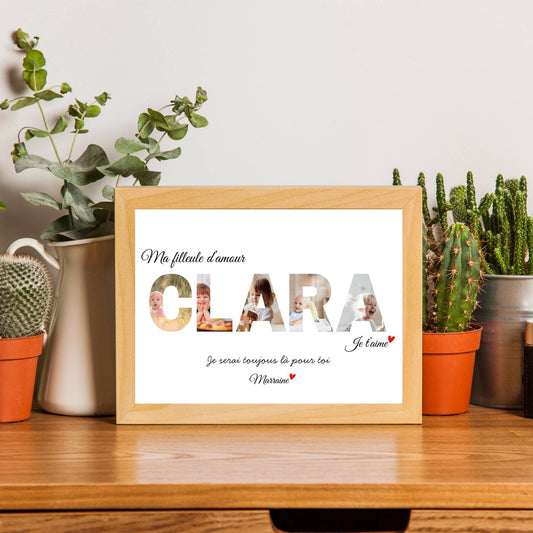 Affiche enfant prénom personnalisée  avec photo - cadeau pour filleule  filleul baptême, naissance, Noël