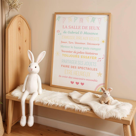 Affiche personnalisée enfant - Décoration salle de jeux ou chambre - Les règles de la salle de jeux - Cadeau anniversaire enfant
