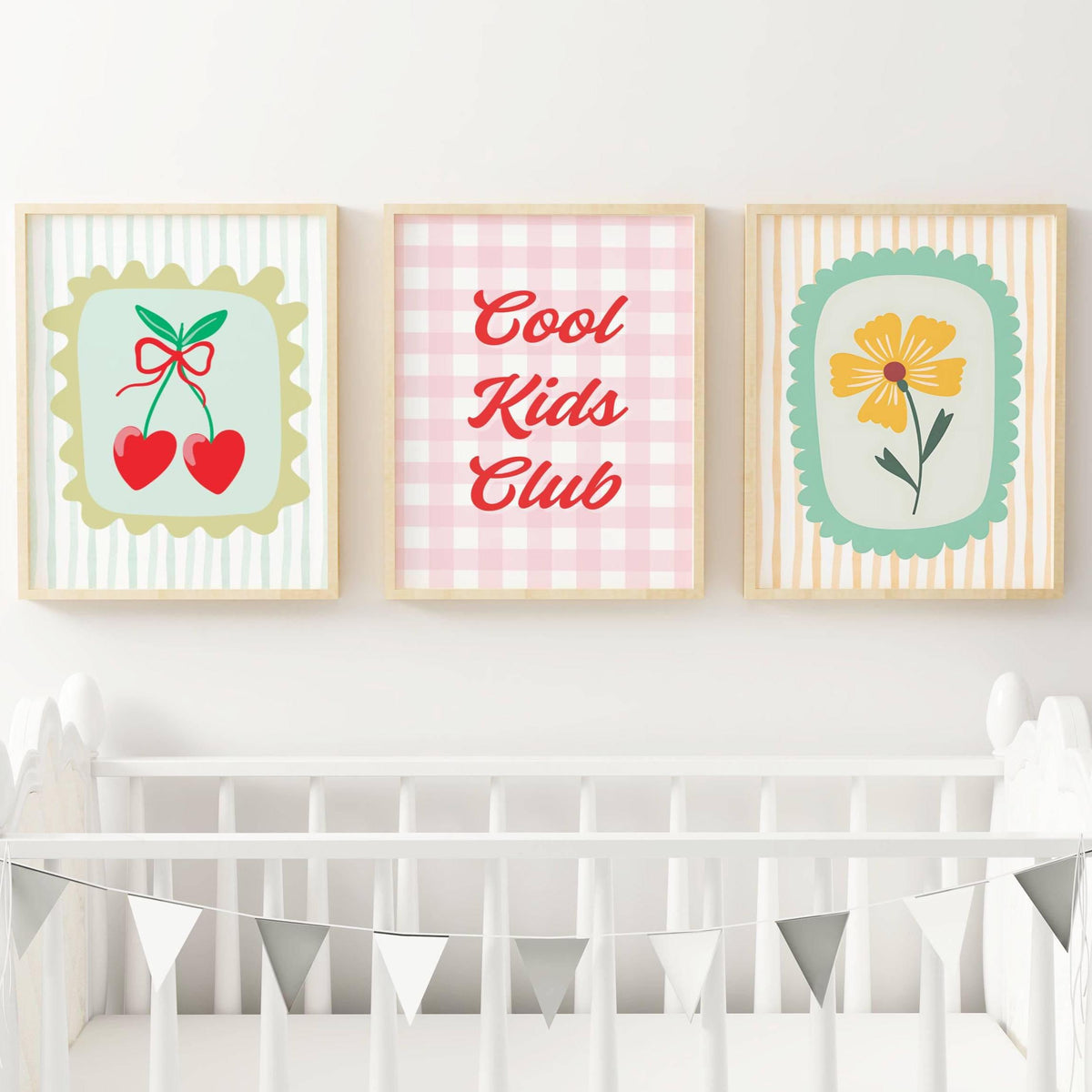 Lot 3 Affiches Chambre Enfant Cool Kids Club Cerises Fleurs Colorées – Galerie Murale Dopamine Decor Cadeau Naissance - Image 3