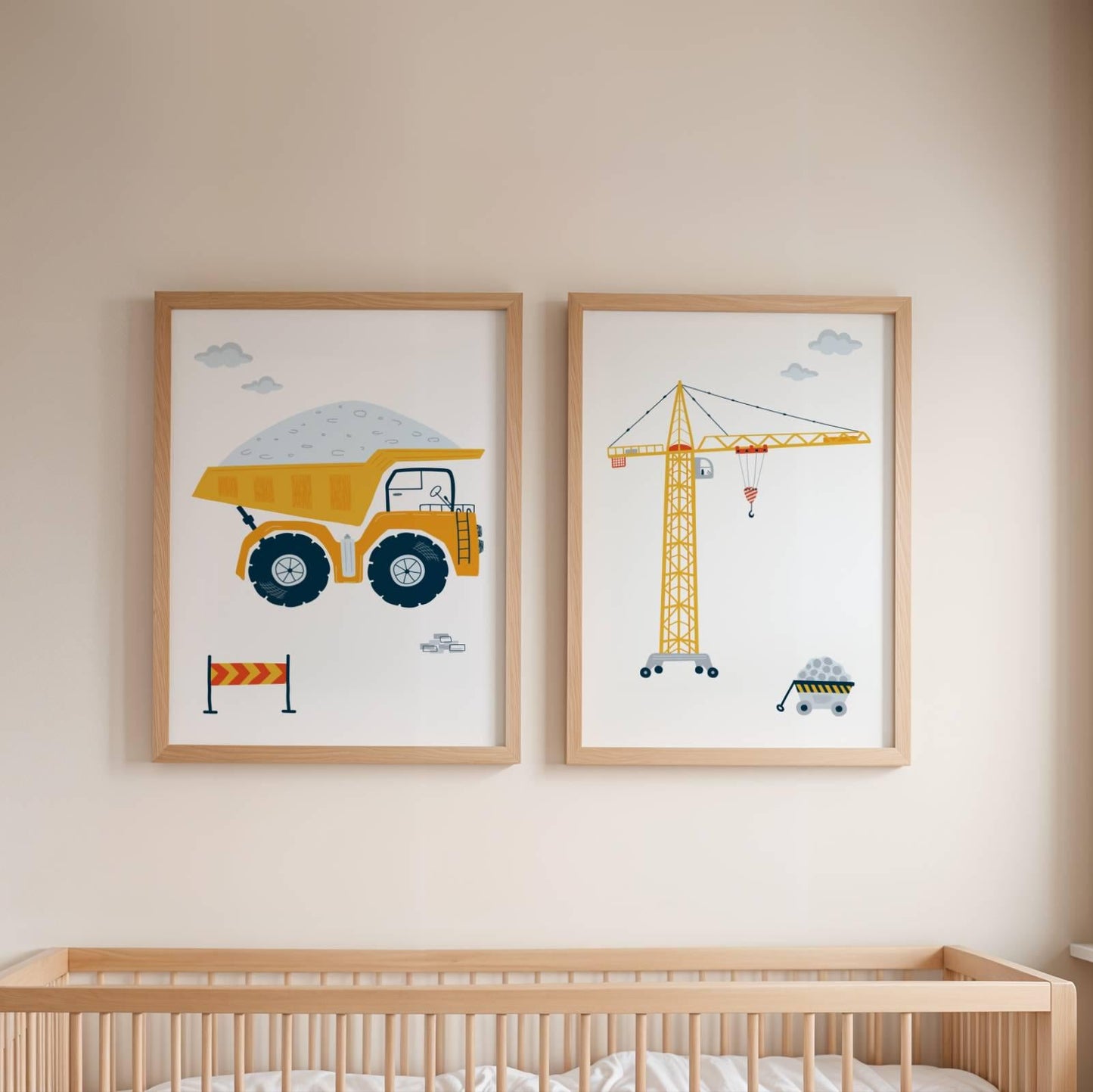 Lot 3 Affiches Chambre Garçon Engins Chantier Camion Pelleteuse – Galerie Murale Prénom Personnalisé Cadeau Naissance - Image 3