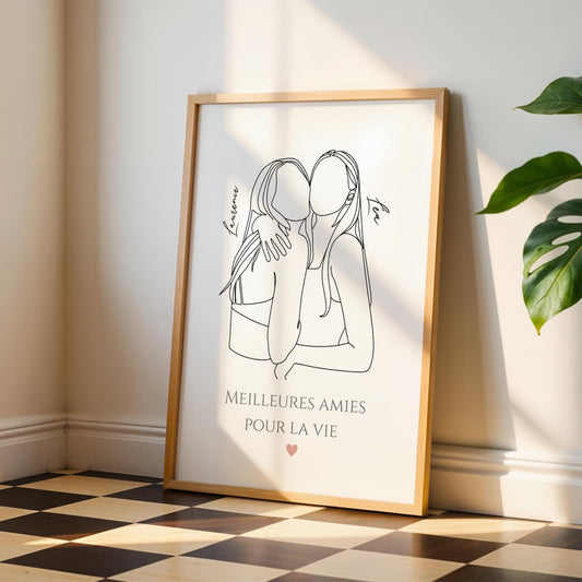 Affiche meilleures amies line art -  Cadeau meilleure amie - cadeau anniversaire amie
