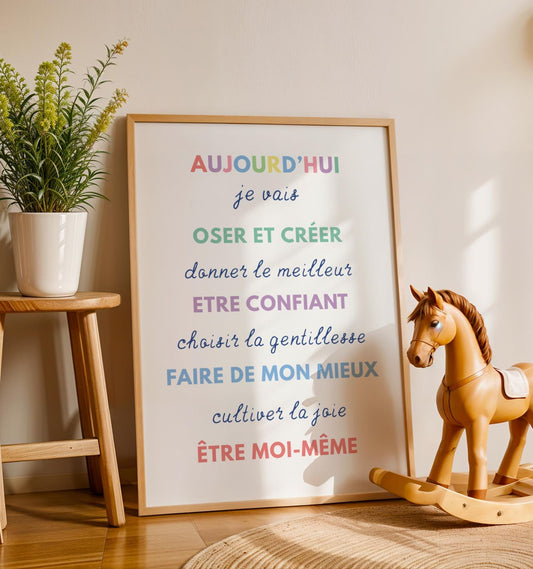Affiche Affirmations Positives Enfant - Décoration Murale Chambre Bébé - Poster Éducation Bienveillante - Déco pastel enfant