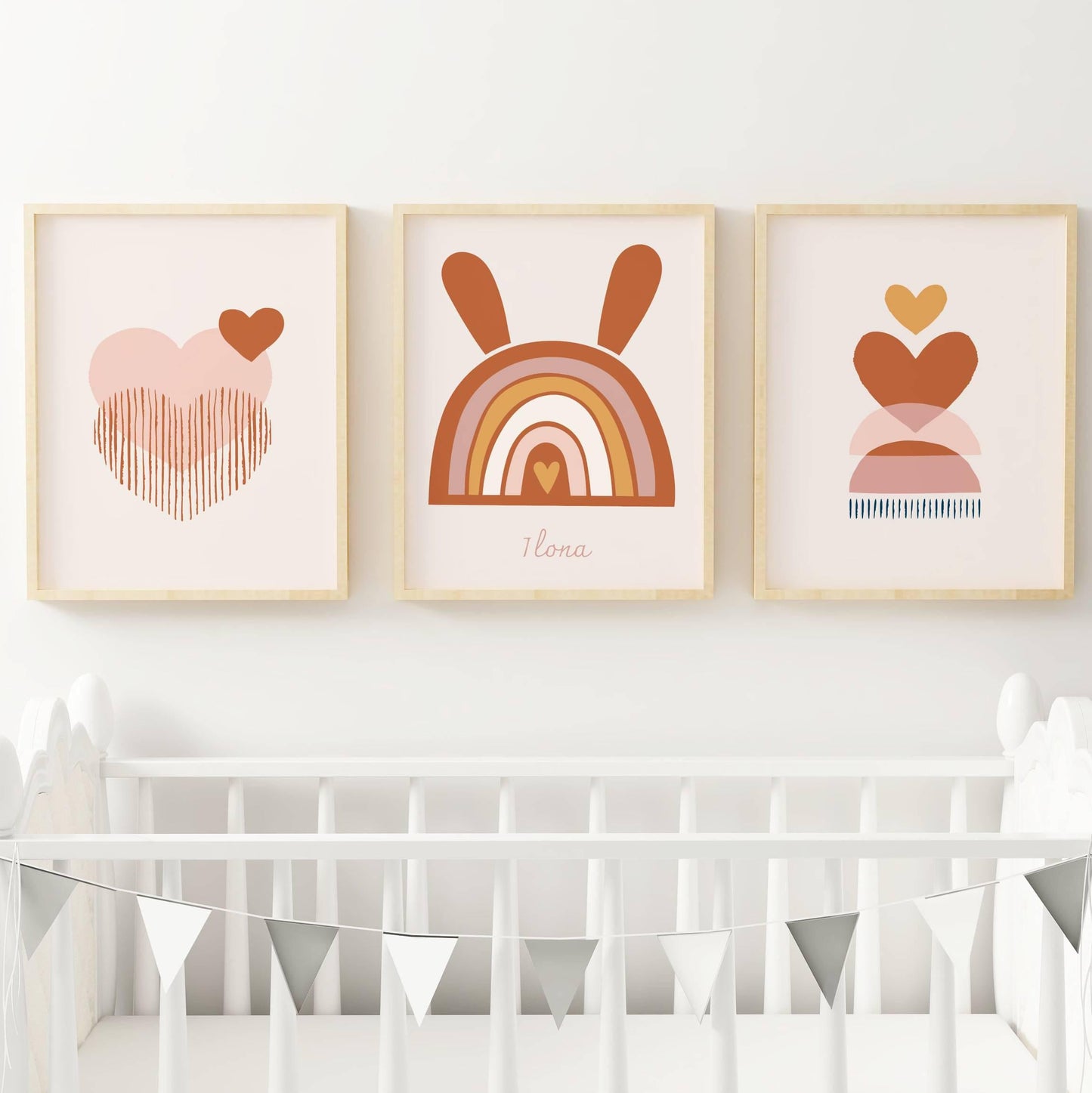 Lot 3 Affiches Chambre Bébé Bohème Arc-en-Ciel Terracotta – Galerie Murale Personnalisée Prénom Cadeau Naissance Fille - Image 3