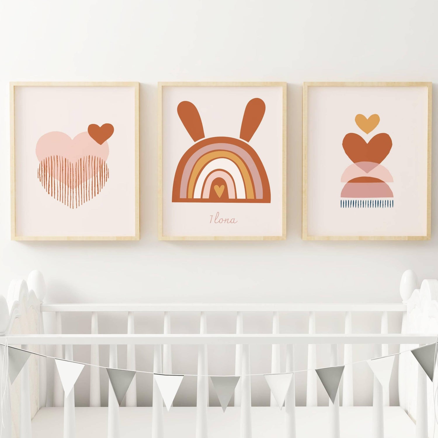 Lot 3 Affiches Chambre Bébé Bohème Arc-en-Ciel Terracotta – Galerie Murale Personnalisée Prénom Cadeau Naissance Fille - Image 3