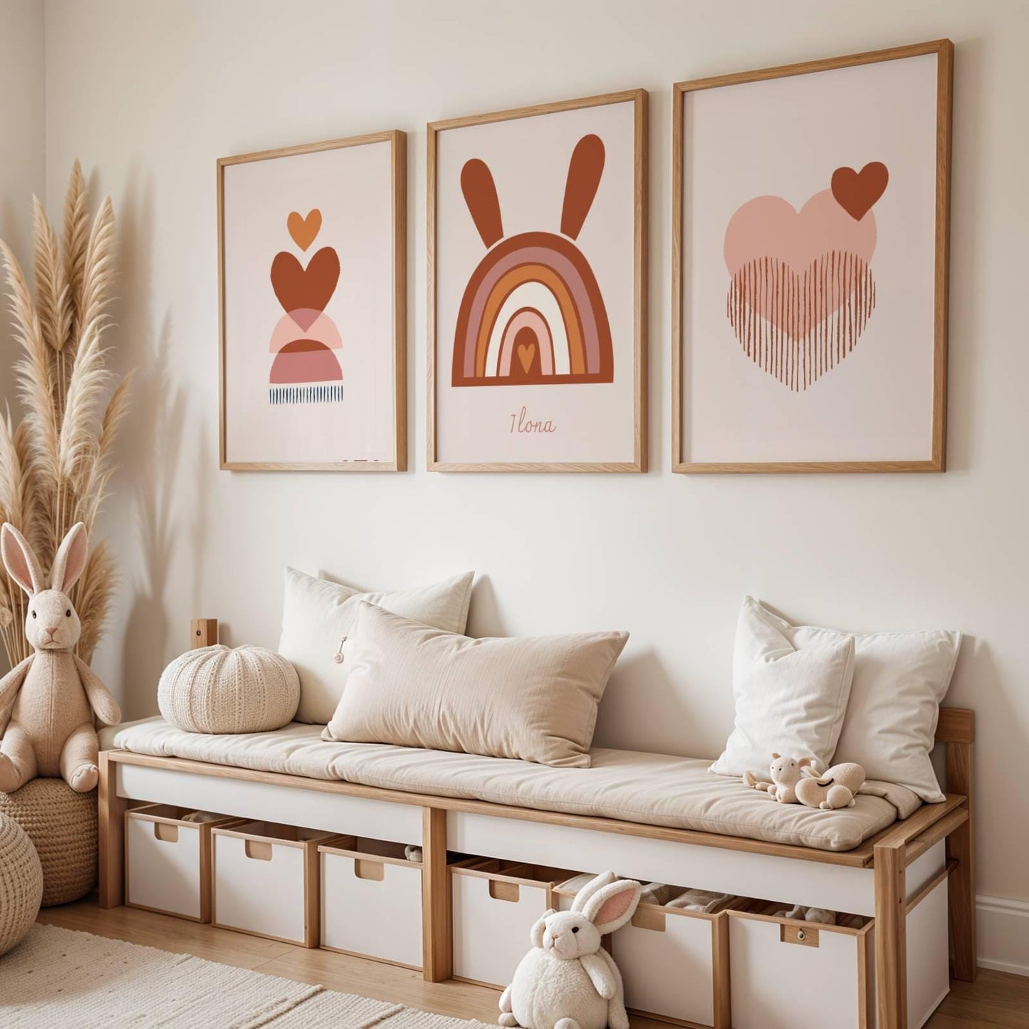 Lot 3 Affiches Chambre Bébé Bohème Arc-en-Ciel Terracotta – Galerie Murale Personnalisée Prénom Cadeau Naissance Fille - Image 1