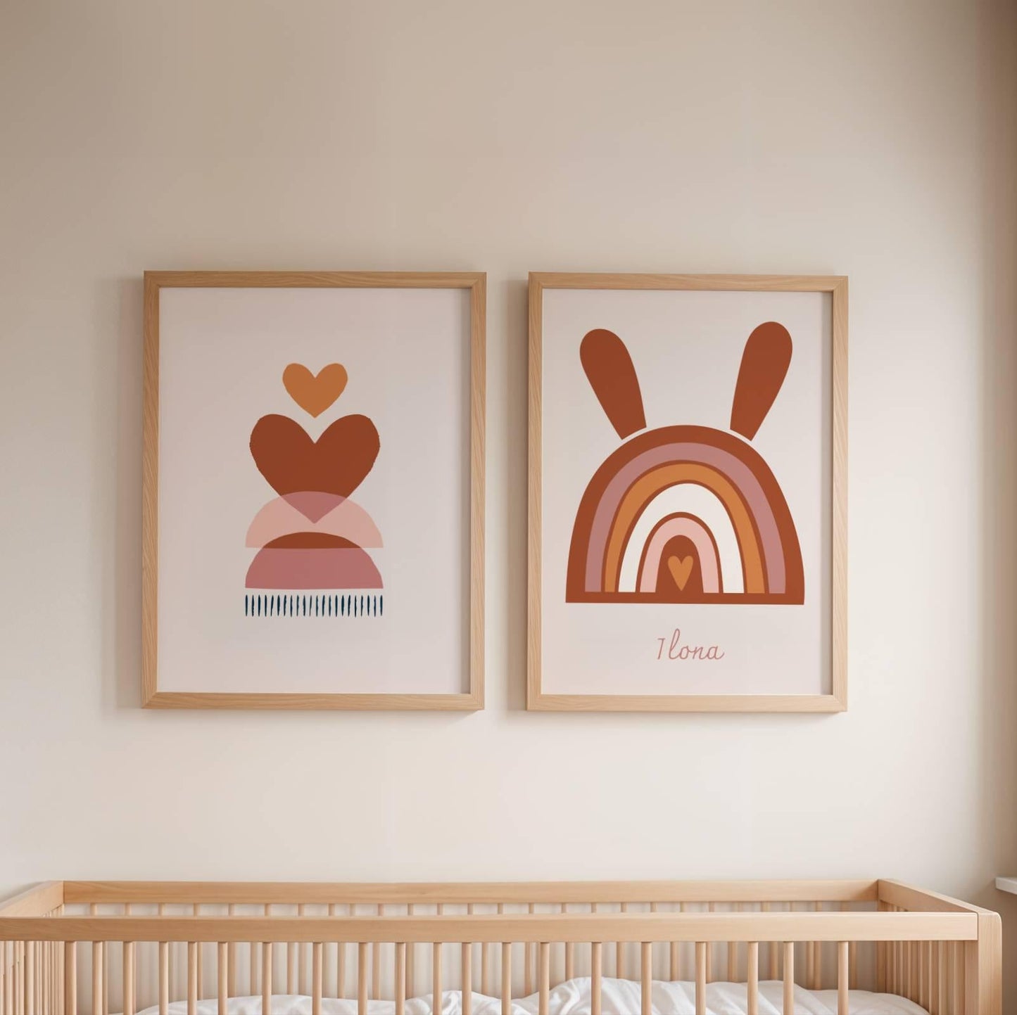 Lot 3 Affiches Chambre Bébé Bohème Arc-en-Ciel Terracotta – Galerie Murale Personnalisée Prénom Cadeau Naissance Fille - Image 2