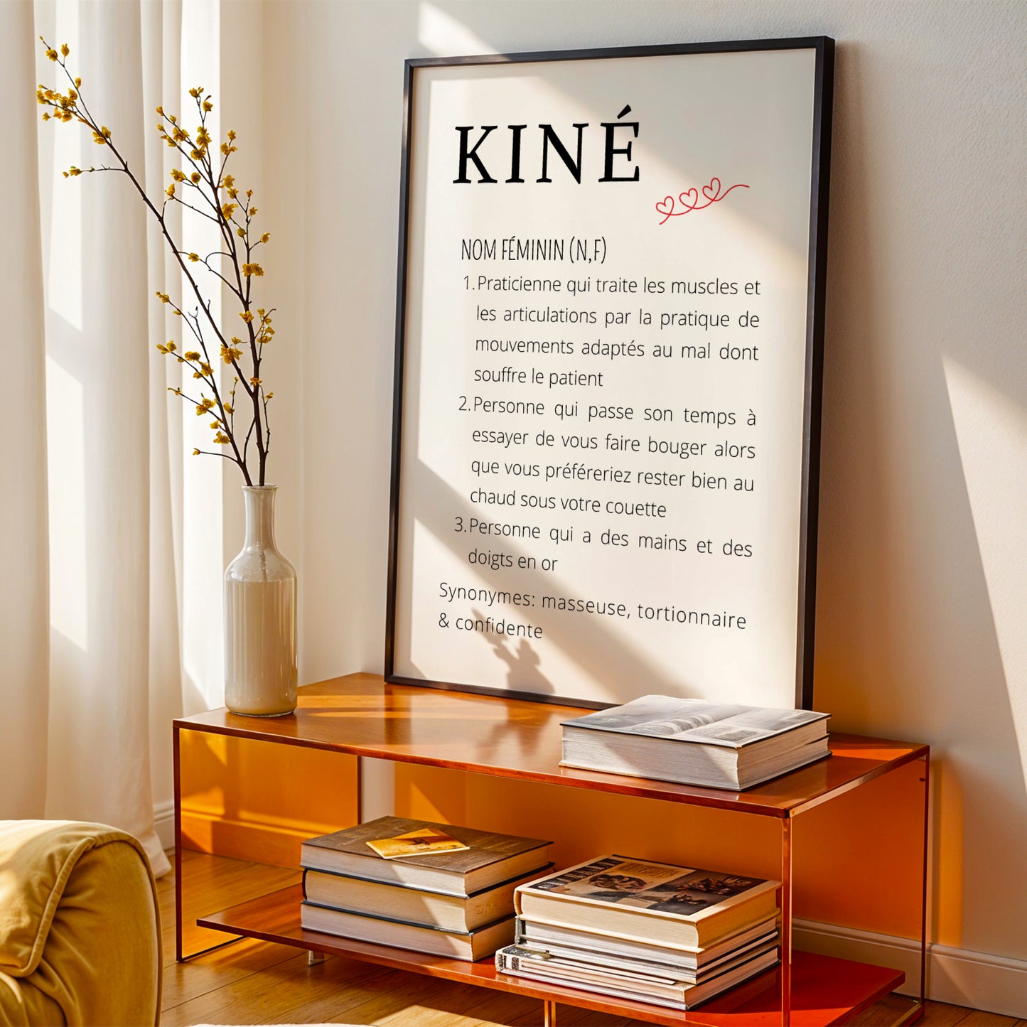 Affiche définition kiné minimaliste pour décoration de cabinet de kinésithérapie et salle d’attente médicale moderne