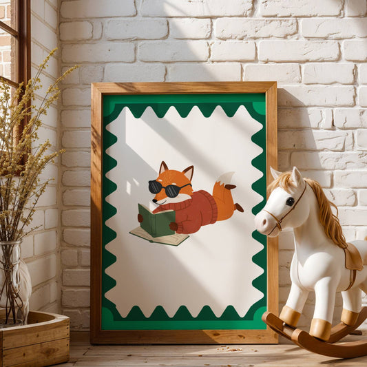 Affiche Renard Lecteur – Poster Coloré Animaux Rigolos Chambre Enfant Dopamine Decor Cadeau Naissance
