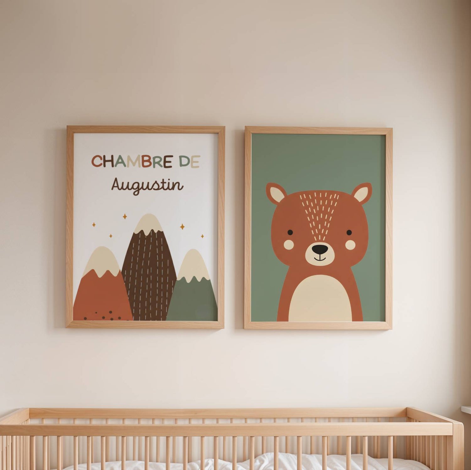 Lot 3 Affiches Chambre Enfant Forêt Montagne Ours Renard Personnalisées Prénom – Galerie Murale Cadeau Naissance - Image 3