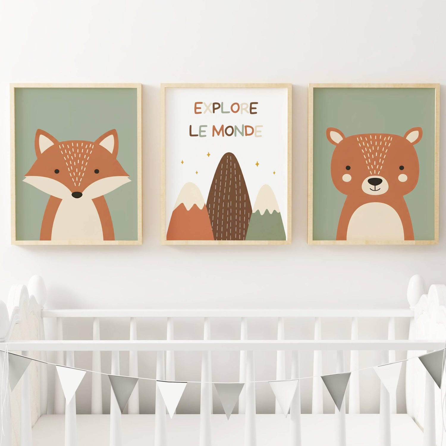 Lot 3 Affiches Chambre Enfant Forêt Montagne Ours Renard – Galerie Murale Personnalisée Prénom Cadeau Naissance Garçon - Image 3