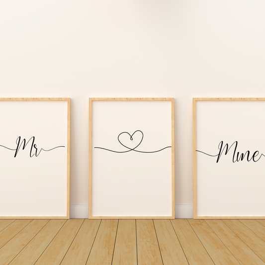 Affiches Triptyque Monsieur Madame - Affiche minimaliste- Cadeau jeunes mariés par Le Temps des Paillettes - Le Temps des Paillettes