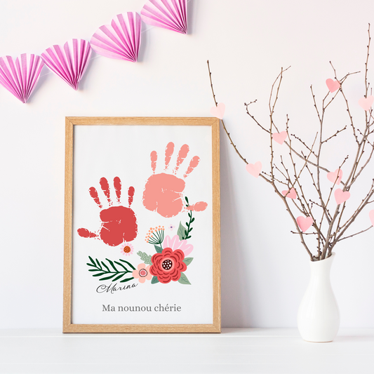 Affiche nounou personnalisée empreinte de mains - cadeau personnalisée nounou par Le Temps des Paillettes - Le Temps des Paillettes